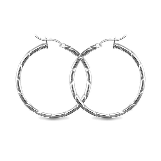 Sterling Silver Ribbed Hoop Earrings - 3mm - 4cm - AER013C