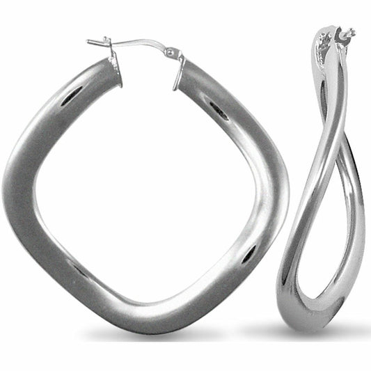 Sterling Silver Flat Square Curved Hoop Earrings - AER021