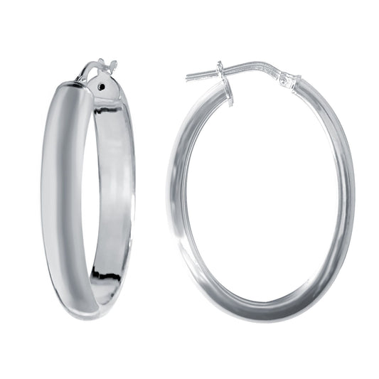 Sterling Silver Oval D-Shape Hoop Earrings - AER022