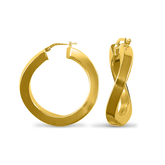 14k Gold-plated Sterling Silver Square Tube Curved Hoop Earrings - AER024-GP