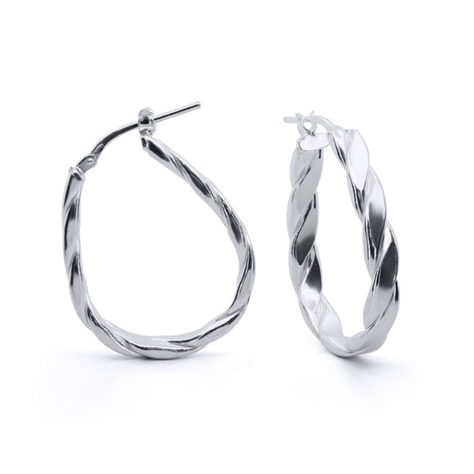 Sterling Silver Striped Grooved Tear Drop Hoop Earrings - AER025