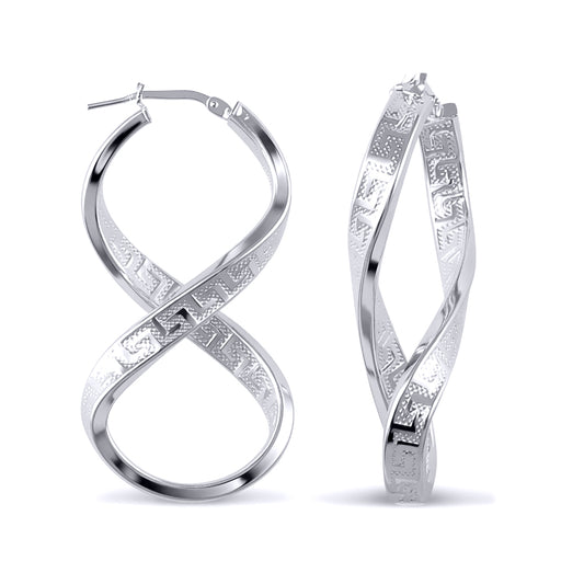 Sterling Silver Greek Key Figure of Eight Infinity Hoop Earrings - AER030