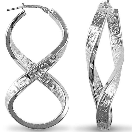 Sterling Silver Greek Key Figure of Eight Infinity Hoop Earrings - AER030