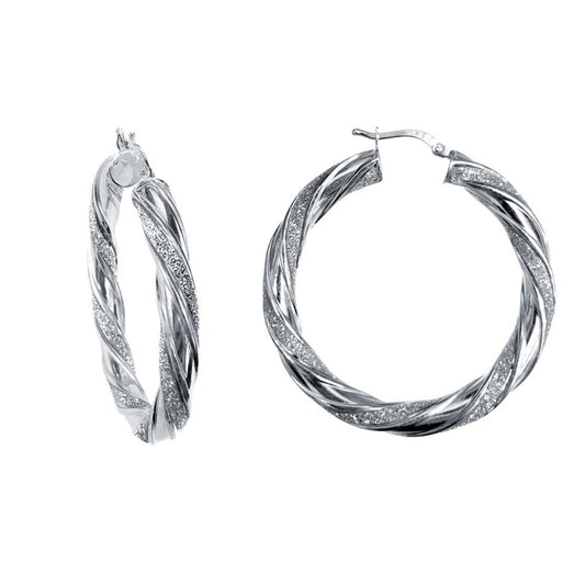 Silver MoonDust 5mm Candy Ribbon Twist Hoop Earrings 40mm - AER129B