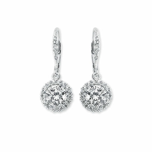 Womens Rhodium Plated Silver CZ Cluster Drop Earrings 7mm 11mm - AER132