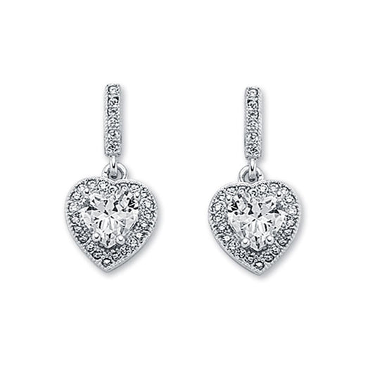 Womens Rhodium Silver Heart CZ Cluster Stud Earrings 6mm 10mm - AER133