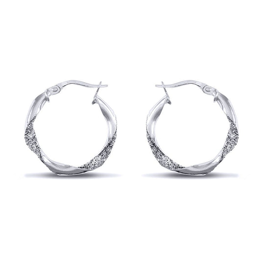 Sterling Silver Ice Glitter Twist 3mm Hoop Earrings 21mm - AER134A