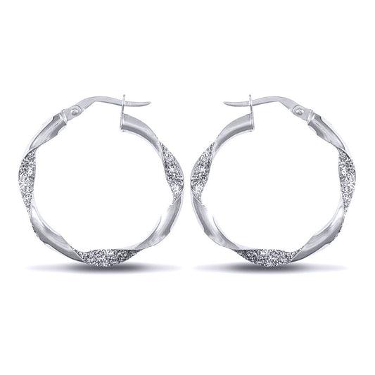 Sterling Silver Ice Glitter Twist 3mm Hoop Earrings 25mm - AER134B