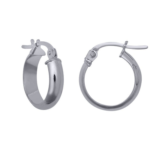 Silver D-Shape Wedding Band Style 4mm Hoop Earrings 15mm - AER135A