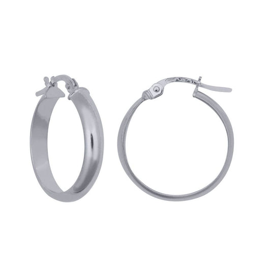 Silver D-Shape Wedding Band Style 4mm Hoop Earrings 20mm - AER135B