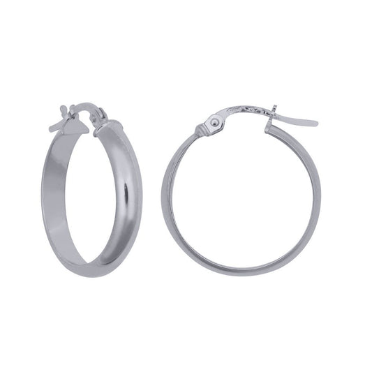 Silver D-Shape Wedding Band Style 4mm Hoop Earrings 20mm - AER135B