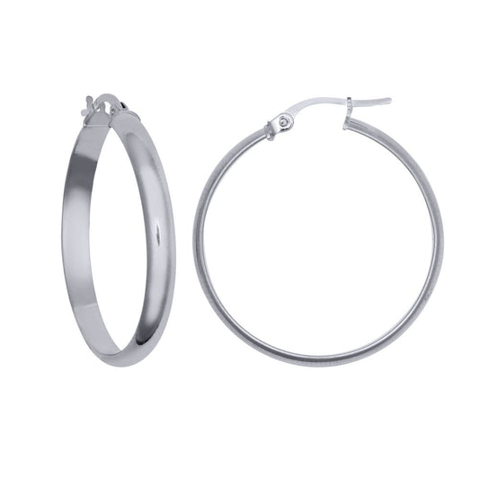 Silver D-Shape Wedding Band Style 4mm Hoop Earrings 25mm - AER135C