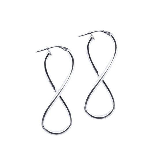 Silver Infinity Figure 8 Drop Twist Hoop Earrings - AER136