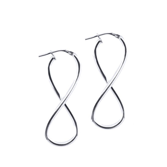 Silver Infinity Figure 8 Drop Twist Hoop Earrings - AER136