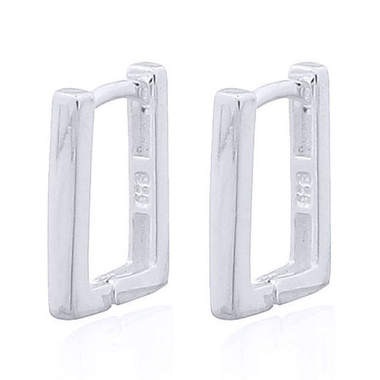 Silver Rectangular Column Drop Hoop Earrings - AER138