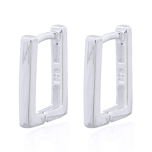 Silver Rectangular Column Drop Hoop Earrings - AER138