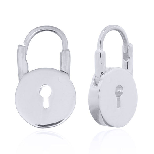 Silver Round Love Padlock Drop Earrings - AER139