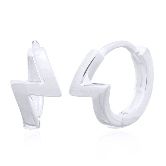 Silver Lightning Bolt Flash Huggie Hoop Earrings - AER142