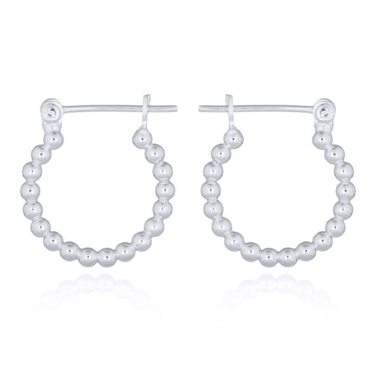 Silver Beaded Popcorn Hoop Earrings - AER144