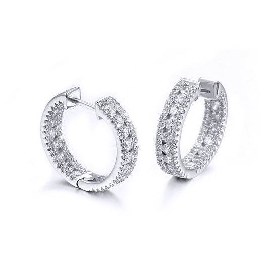 Silver CZ Inside Out Channel Set Eternity Hoop Earrings 19mm - AER145