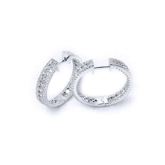 Silver CZ Inside Out Channel Set Eternity Hoop Earrings 27mm - AER146