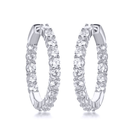Silver Round CZ Inside Out Eternity Hoop Earrings 22mm - AER148