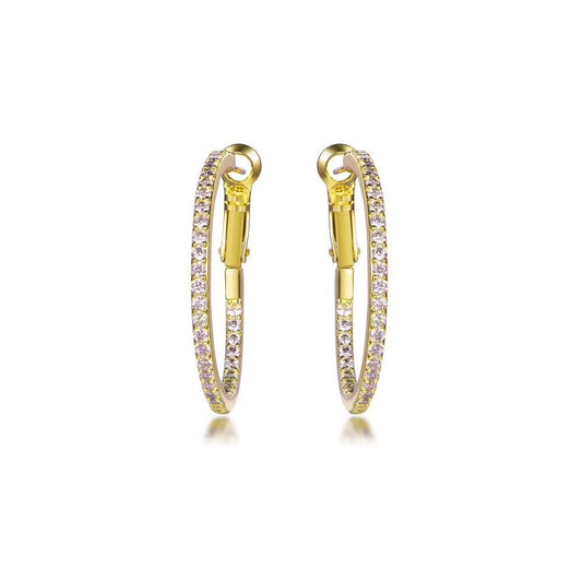 Gold-plated Silver CZ Inside Out Pave Eternity Hoop Earrings 31mm - AER149-GP