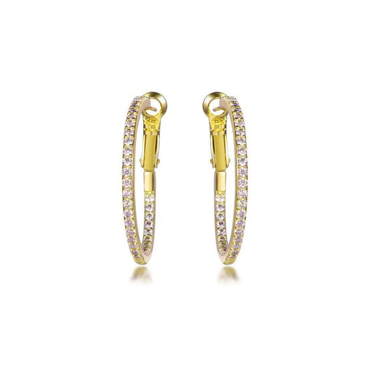 Gold-plated Silver CZ Inside Out Pave Eternity Hoop Earrings 31mm - AER149-GP
