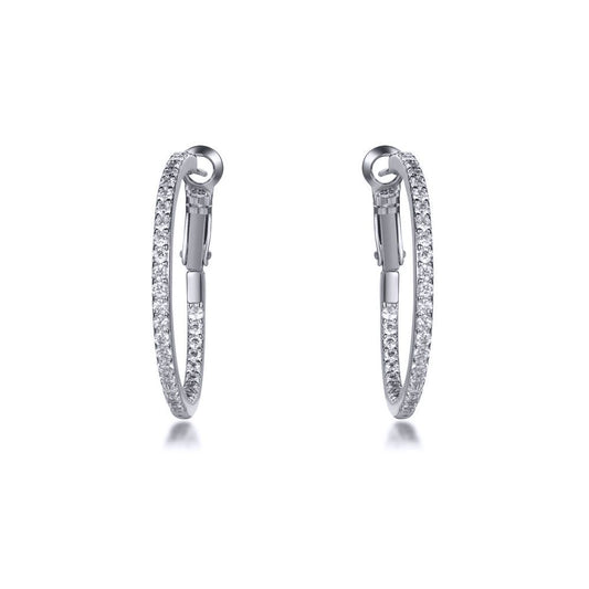 Silver Round CZ Inside Out Pave Eternity Hoop Earrings 31mm - AER149