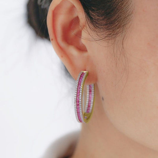 Gold-Plated Silver Red Princess CZ Eternity Hoop Earrings 18mm - AER150-GP