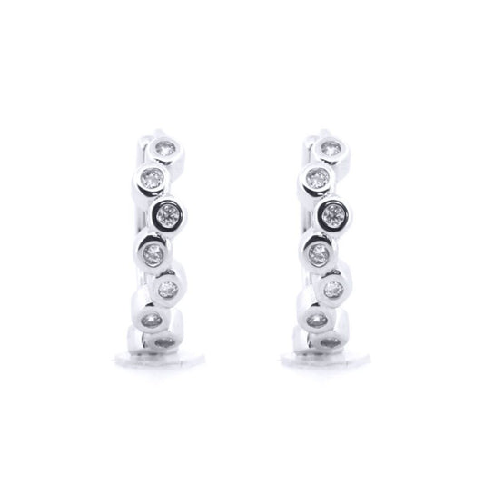 Silver Round CZ Bubble Bezel Zig Zag Wavy Eternity Hoop Earrings - AER154