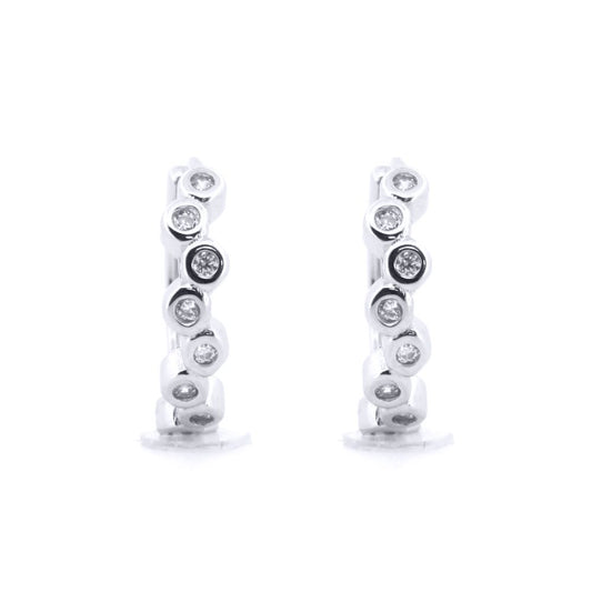 Silver Round CZ Bubble Bezel Zig Zag Wavy Eternity Hoop Earrings - AER154