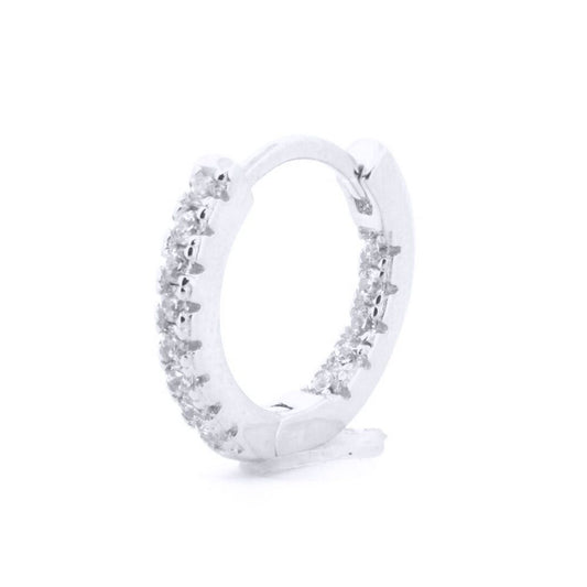 Rhodium-plated Silver CZ Inside Out Eternity Huggie Hoop Earrings - AER159