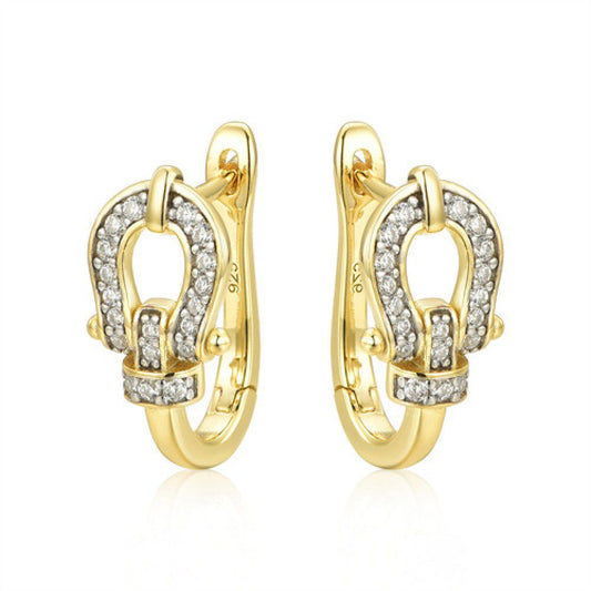 Gold-plated Silver CZ Horseshoe Loop Stirrup Buckle Drop Earrings - AER170