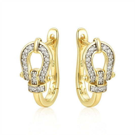 Gold-plated Silver CZ Horseshoe Loop Stirrup Buckle Drop Earrings - AER170