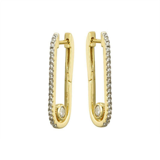 Gold-plated Silver CZ Paperclip Donut Solitaire Drop Earrings - AER174