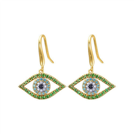 Gold-plated Silver Green Blue CZ Any Envy Evil Eye Drop Earrings - AER175
