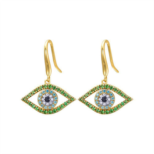 Gold-plated Silver Green Blue CZ Any Envy Evil Eye Drop Earrings - AER175