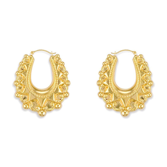 Gold-plated Silver Oval Pear Spikey Bead Creole Earrings 31mm - AER178B-GP