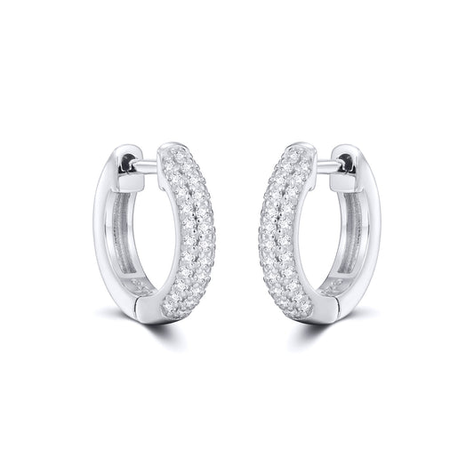 Silver Iced Pave CZ Huggie Hoop Earrings 14.5mm - AER181A