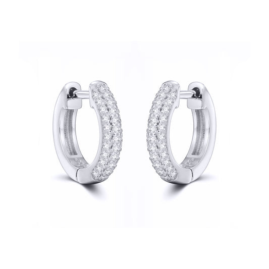 Silver Iced Pave CZ Huggie Hoop Earrings 14.5mm - AER181A