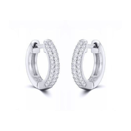 Silver Iced Pave CZ Huggie Hoop Earrings 14.5mm - AER181A