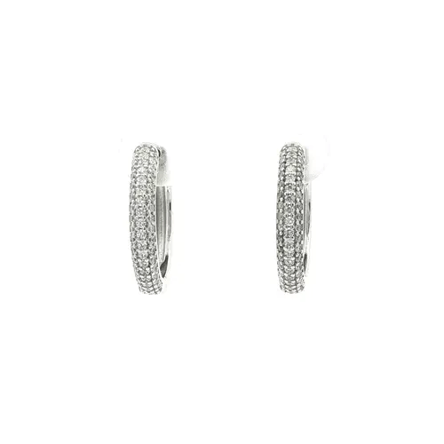 Silver Iced Pave CZ Huggie Hoop Earrings 18.5mm - AER181B