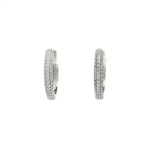Silver Iced Pave CZ Huggie Hoop Earrings 18.5mm - AER181B