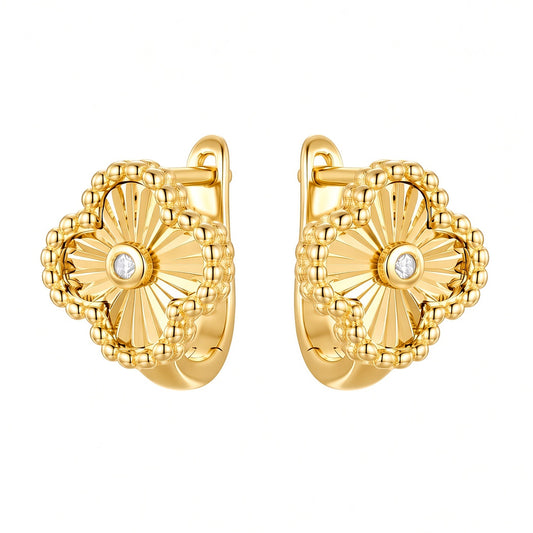 Gold-plated Silver CZ Lucky Charm Clover Solitaire Drop Earrings - AER188-GP