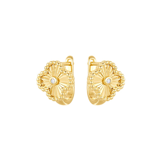 Gold-plated Silver CZ Lucky Charm Clover Solitaire Drop Earrings - AER188-GP