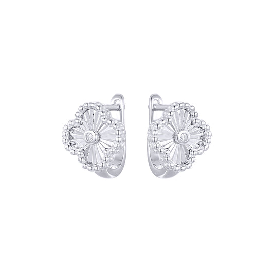 Silver CZ Lucky Charm Clover Solitaire Drop Earrings - AER188
