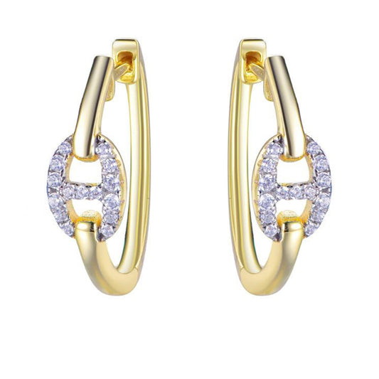 Gold-plated Silver CZ Mariner Link Hoop Earrings - AER190-GP