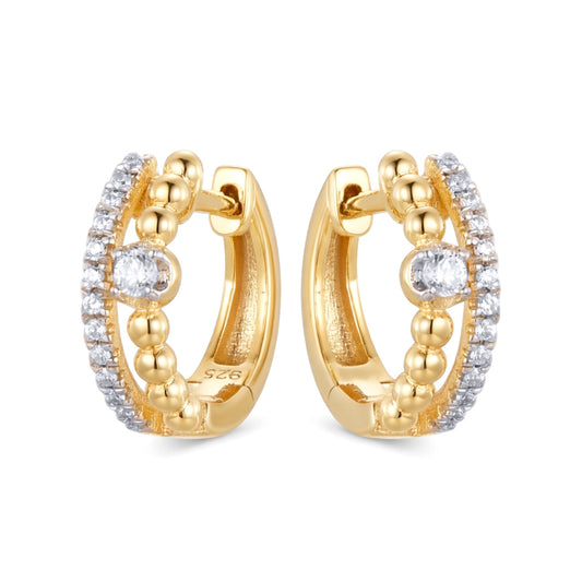 Gold-plated Silver CZ Double Row Beaded Eternity Earrings - AER195-GP