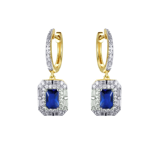 Gold-plated Silver Blue Radiant CZ Octagon Eternity Drop Earrings - AER199B-GP
